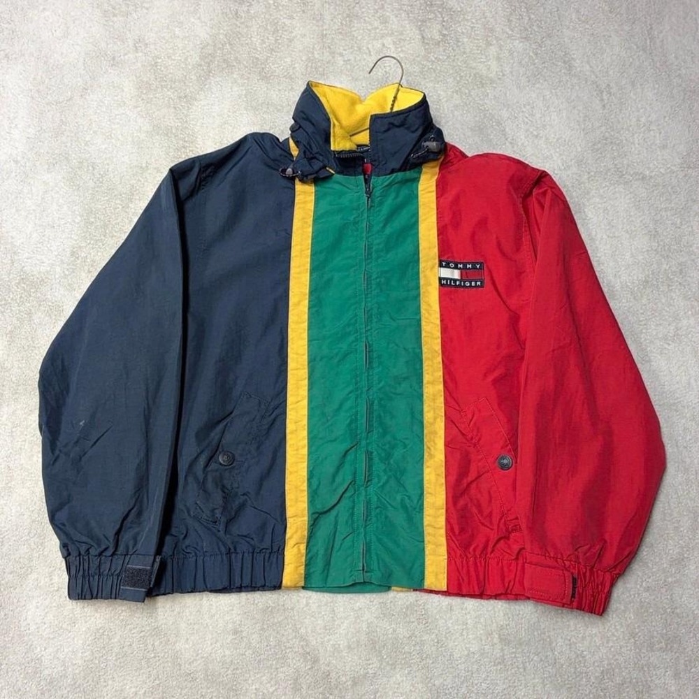 Vintage 90s Tommy Hilfiger Windbreaker.Jacket Colorblock Nylon Jacket Mens M